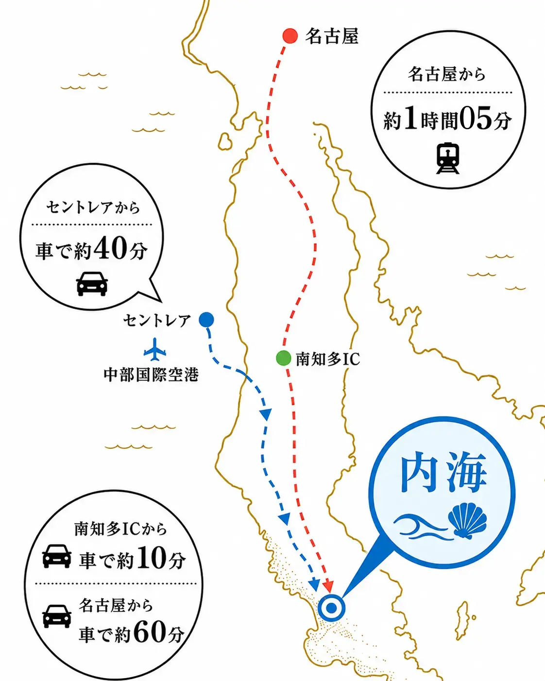 内海へのアクセスマップ